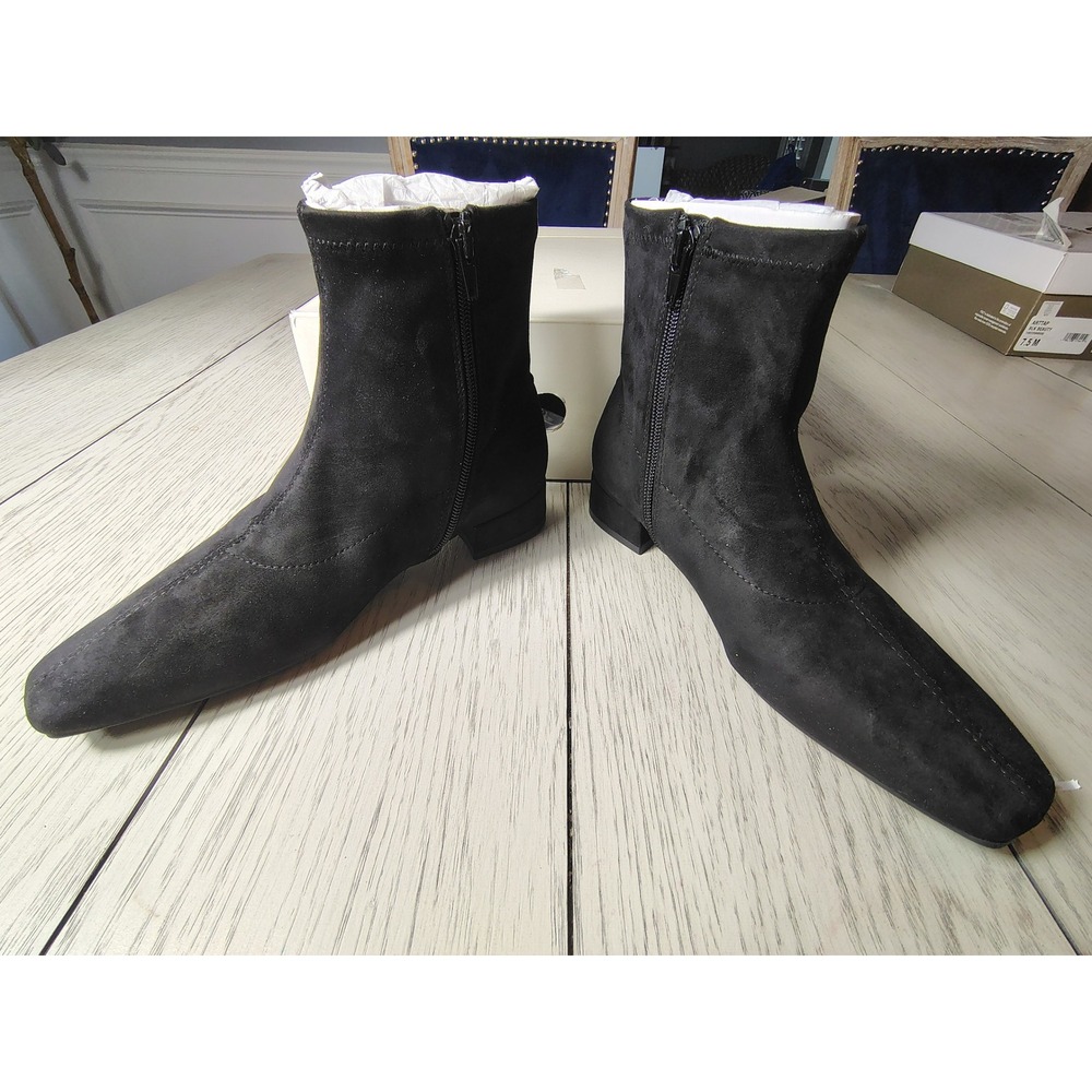 Anne Klein Sport Akruss Black Suede Ankle Boots Square Toe Low‎ Heel 6M NEW